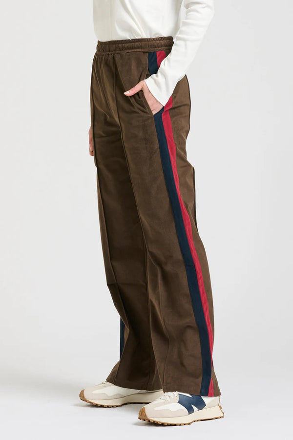 Lucile Velvet Twill Pant  Chocolate - French Navy/ Ruby Stripe