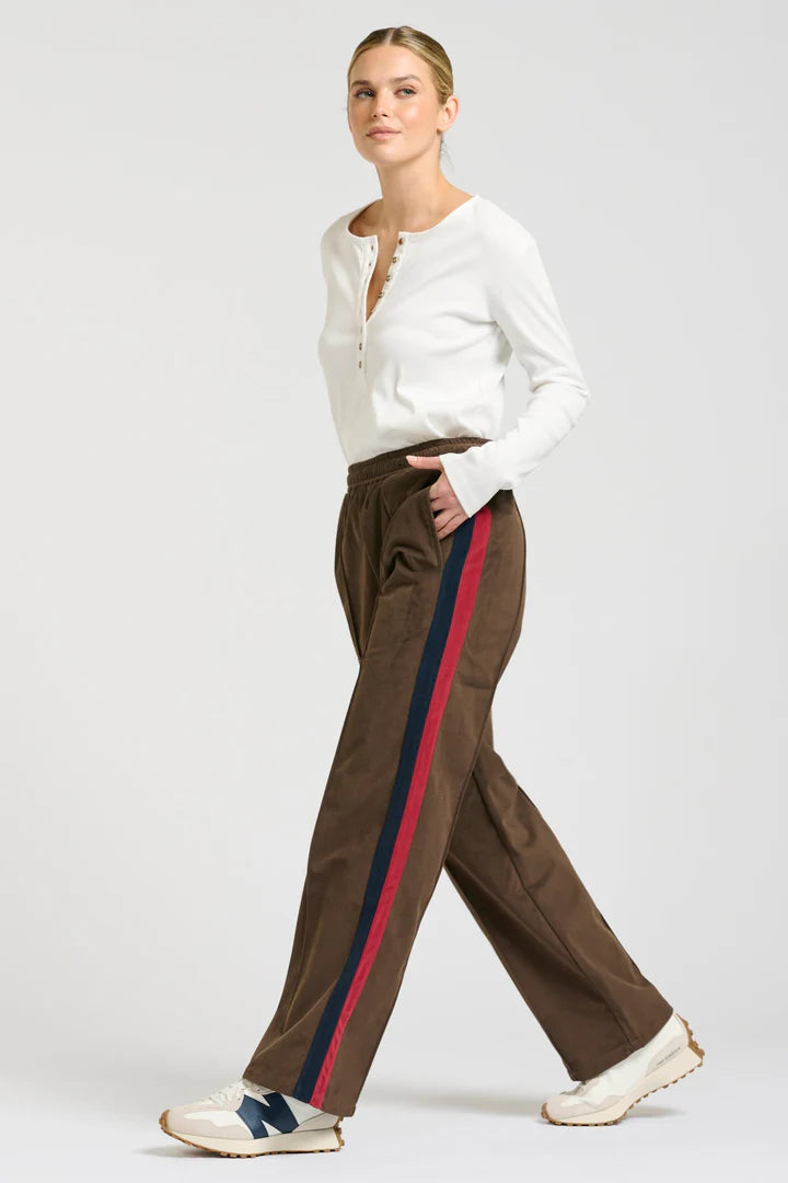 Lucile Velvet Twill Pant  Chocolate - French Navy/ Ruby Stripe
