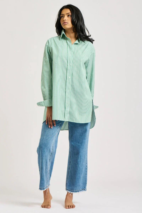 The Boyfriend Oversized Shirt - Forest Stripe