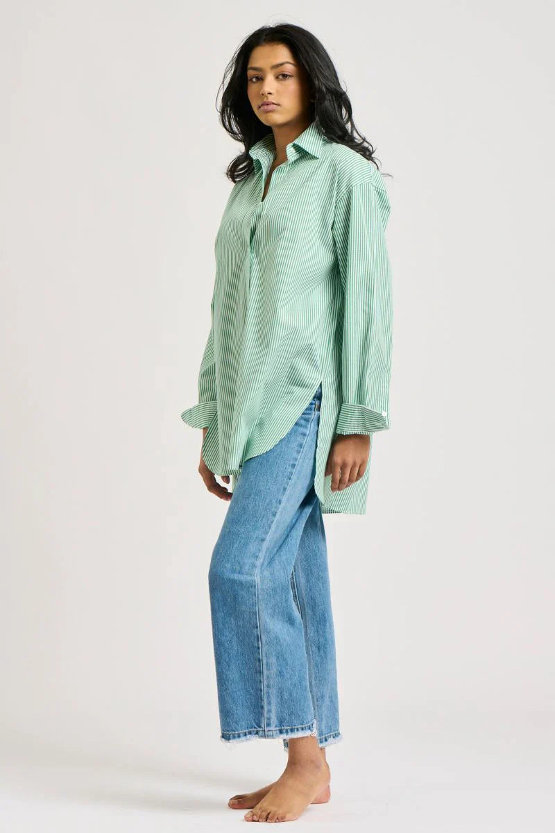 The Boyfriend Oversized Shirt - Forest Stripe