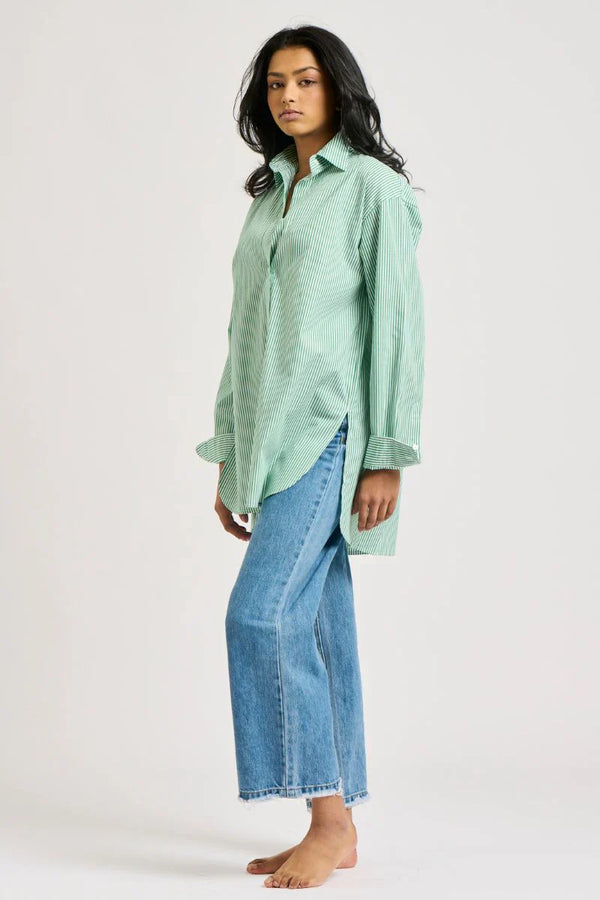 The Boyfriend Oversized Shirt - Forest Stripe