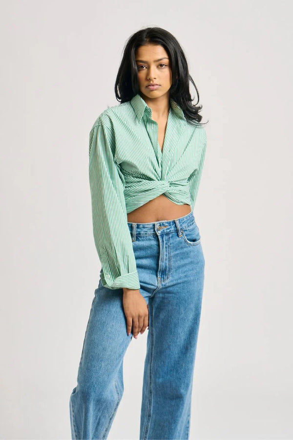The Boyfriend Oversized Shirt - Forest Stripe