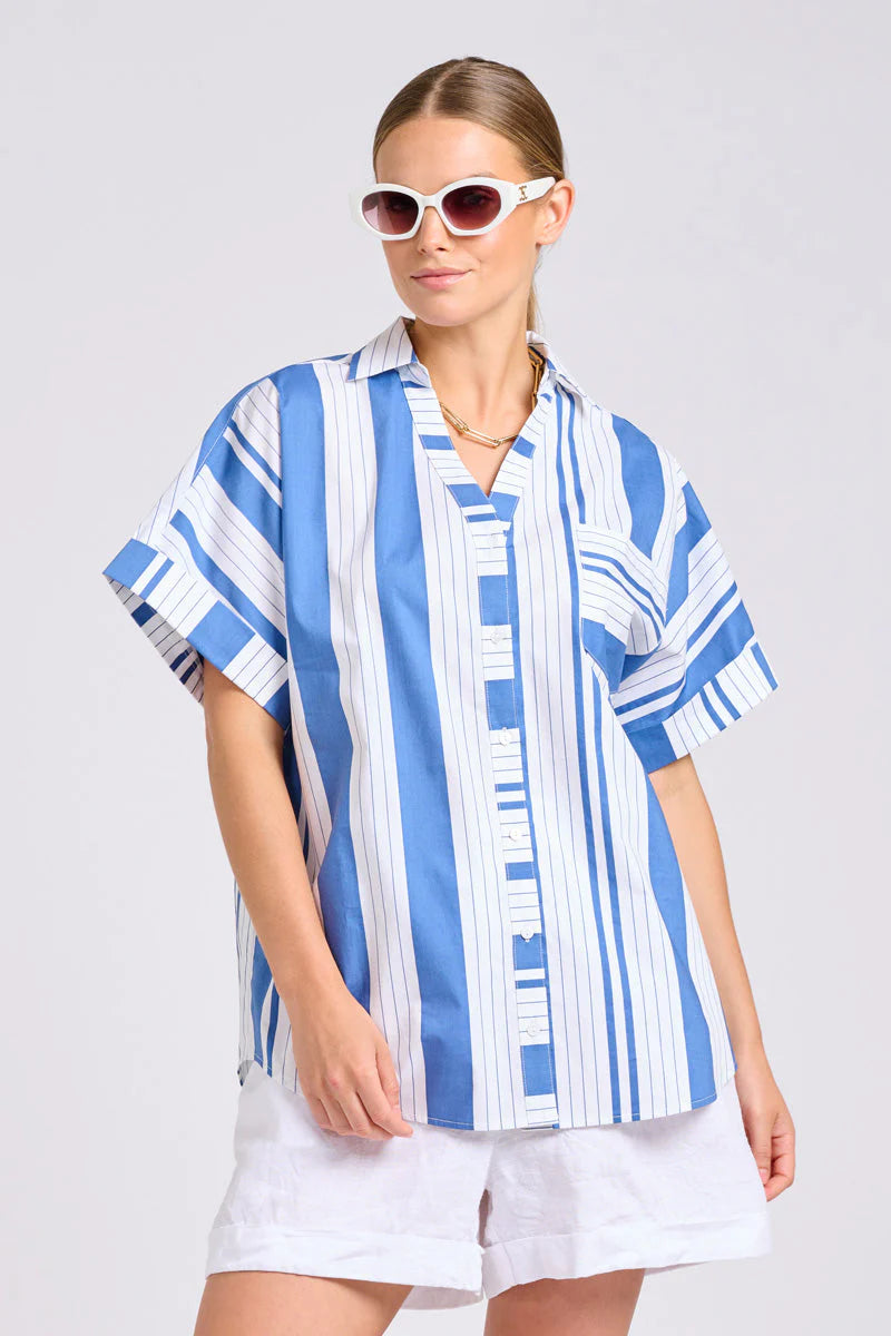 The Ella Shirt-Azure Retro Stripe