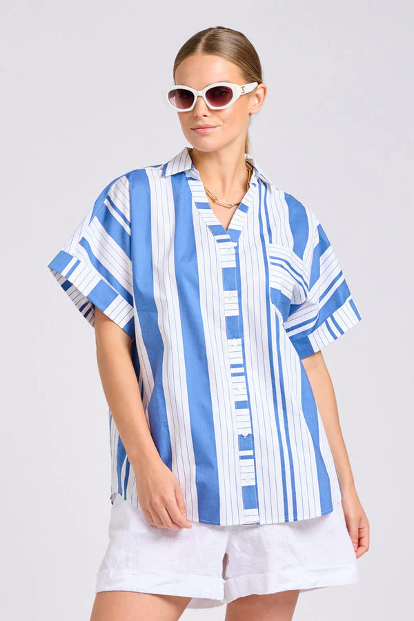 The Ella Shirt-Azure Retro Stripe