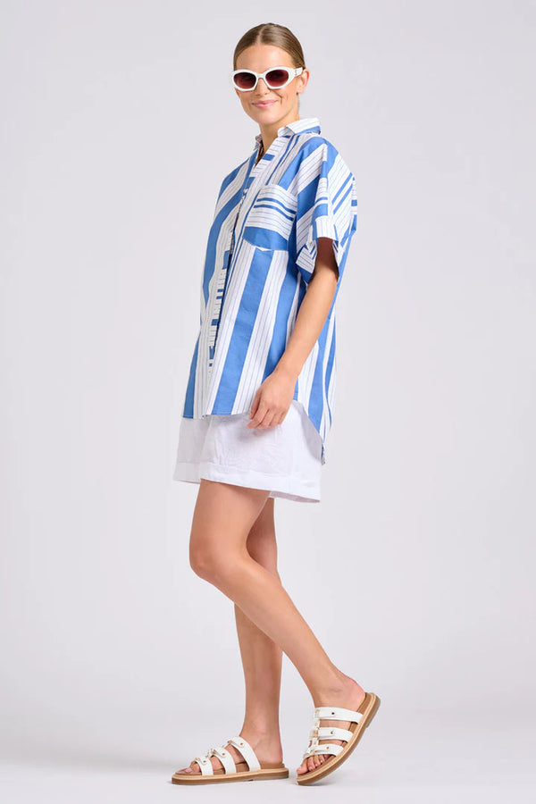 The Ella Shirt-Azure Retro Stripe
