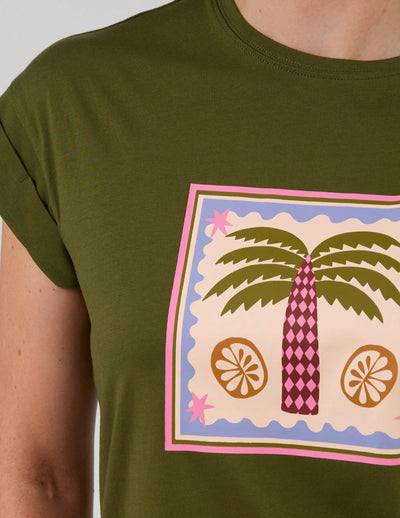 Cuff Tee - Khaki Palm