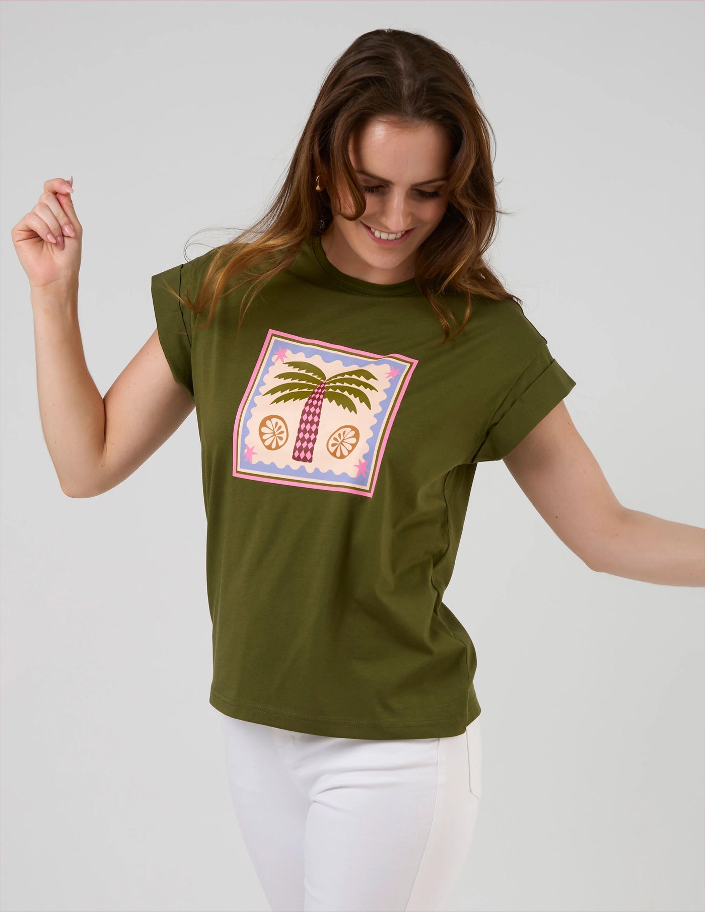 Cuff Tee - Khaki Palm