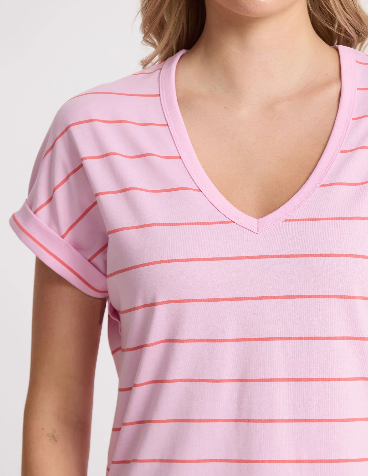 Soho Cuff V Tee - Candy & Red Stripe