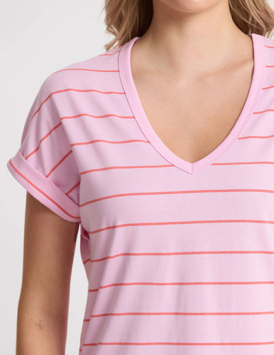 Soho Cuff V Tee - Candy & Red Stripe
