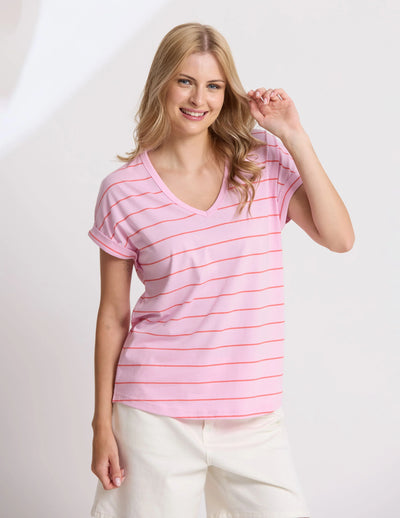 Soho Cuff V Tee - Candy & Red Stripe