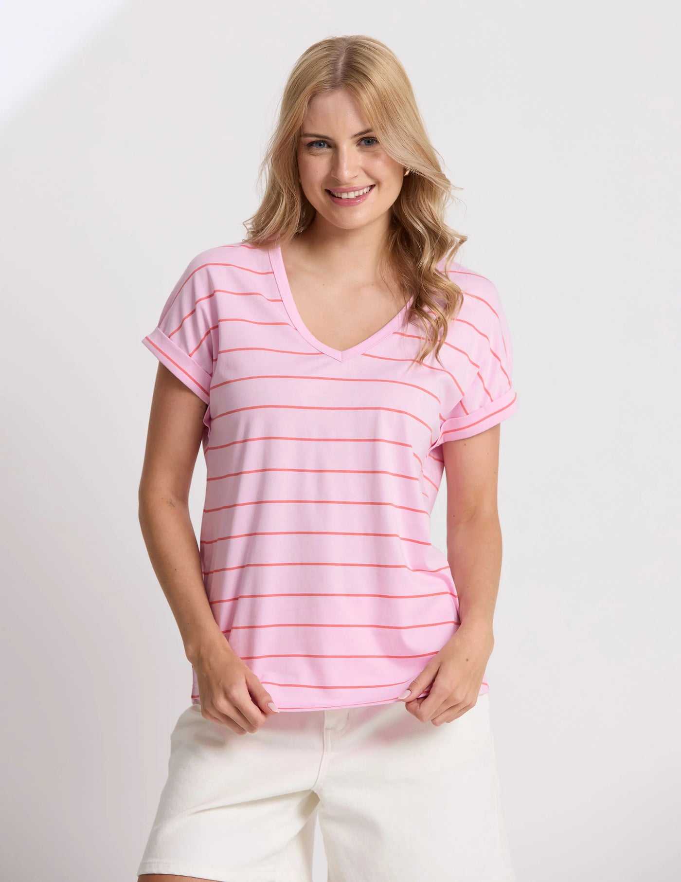 Soho Cuff V Tee - Candy & Red Stripe