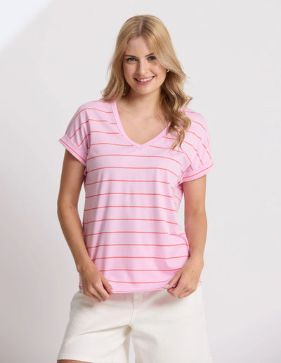Soho Cuff V Tee - Candy & Red Stripe