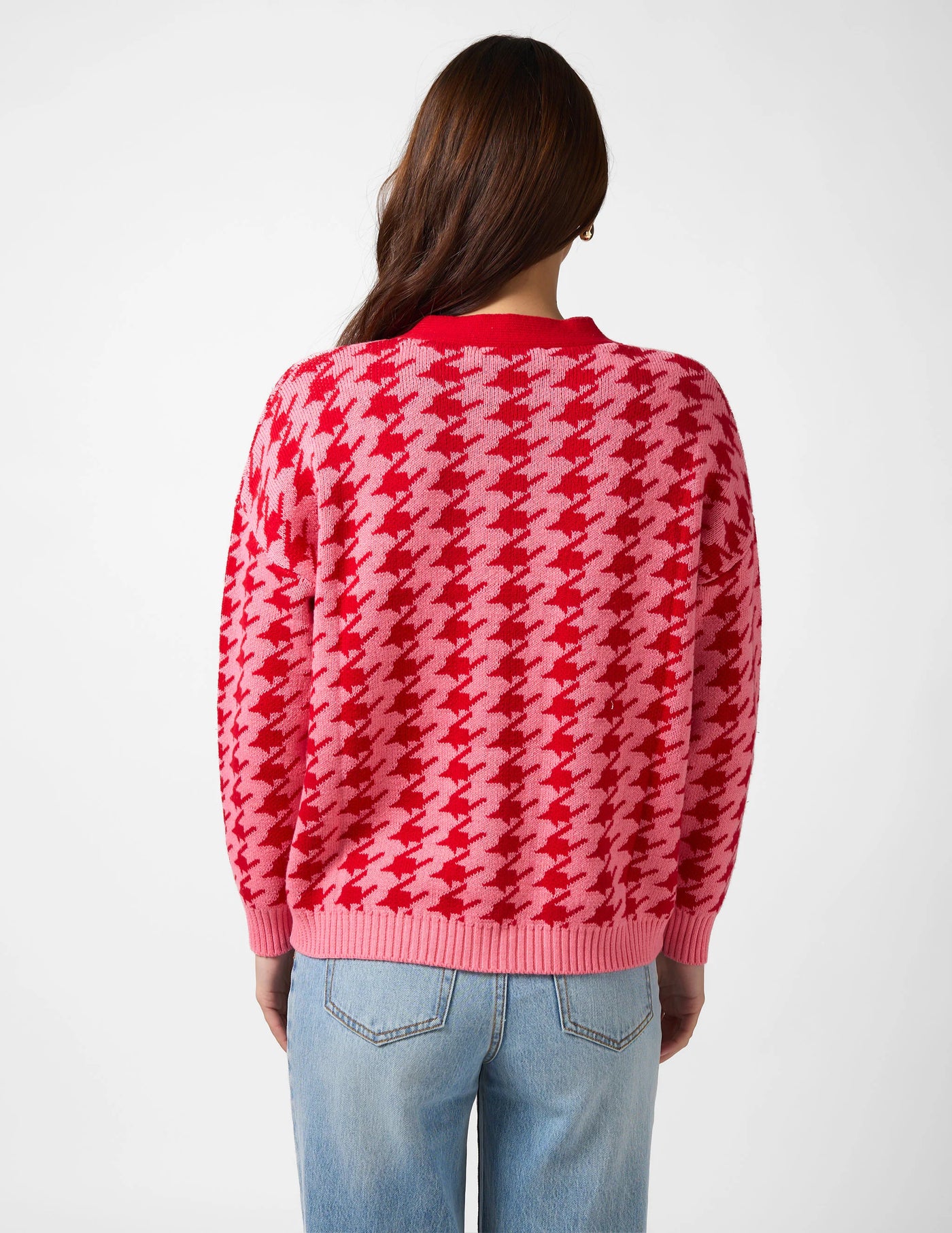 Xanthe Houndstooth Cardigan - Red & Candy
