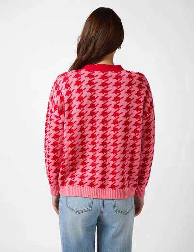 Xanthe Houndstooth Cardigan - Red & Candy