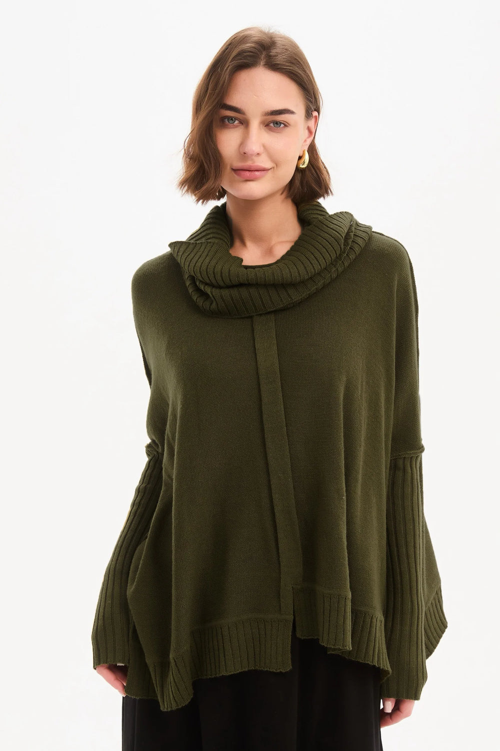 Boxy Rib Sleeve Knit - Khaki