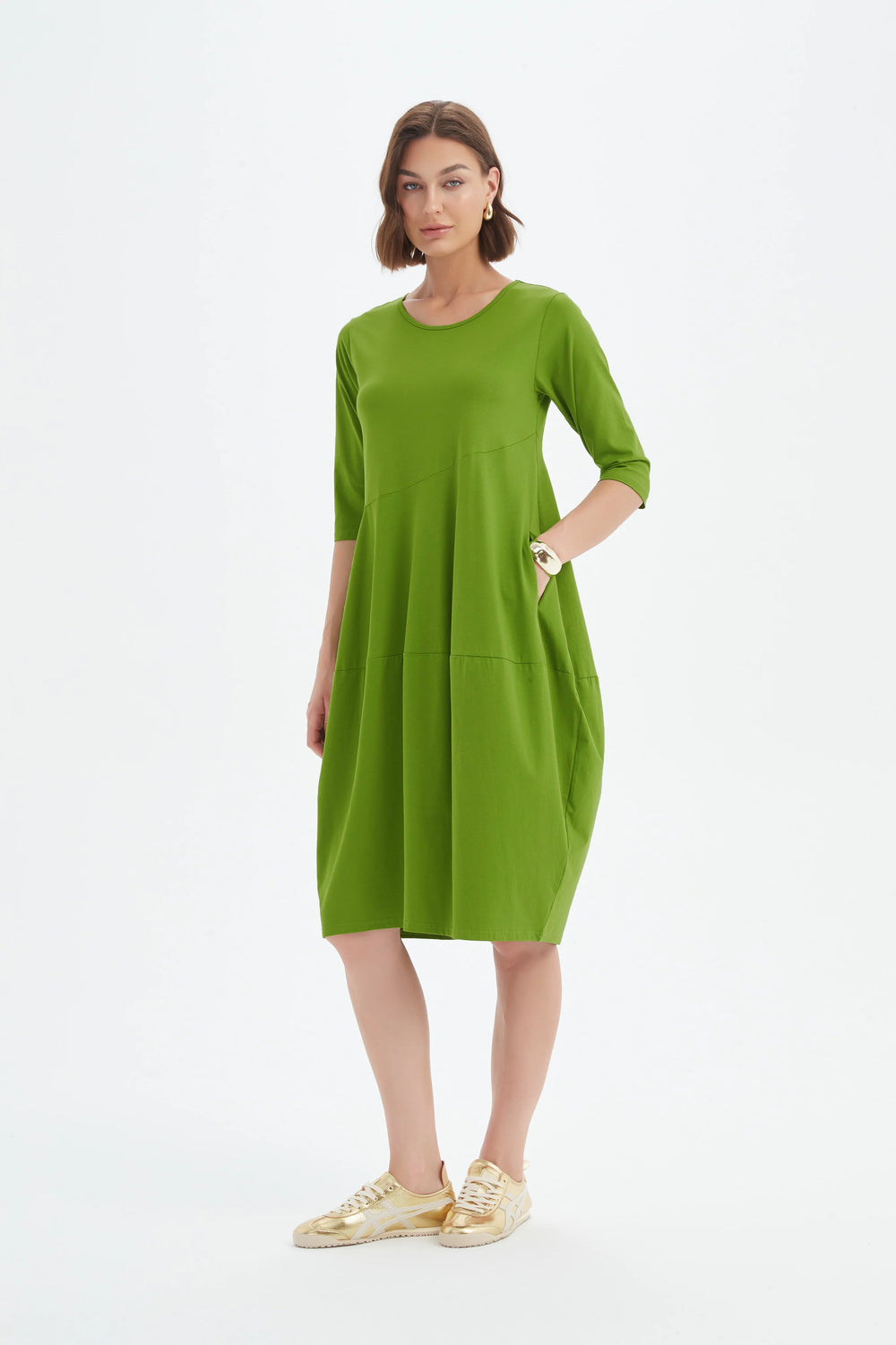 Diagonal Seam Summer Dress - Avocado