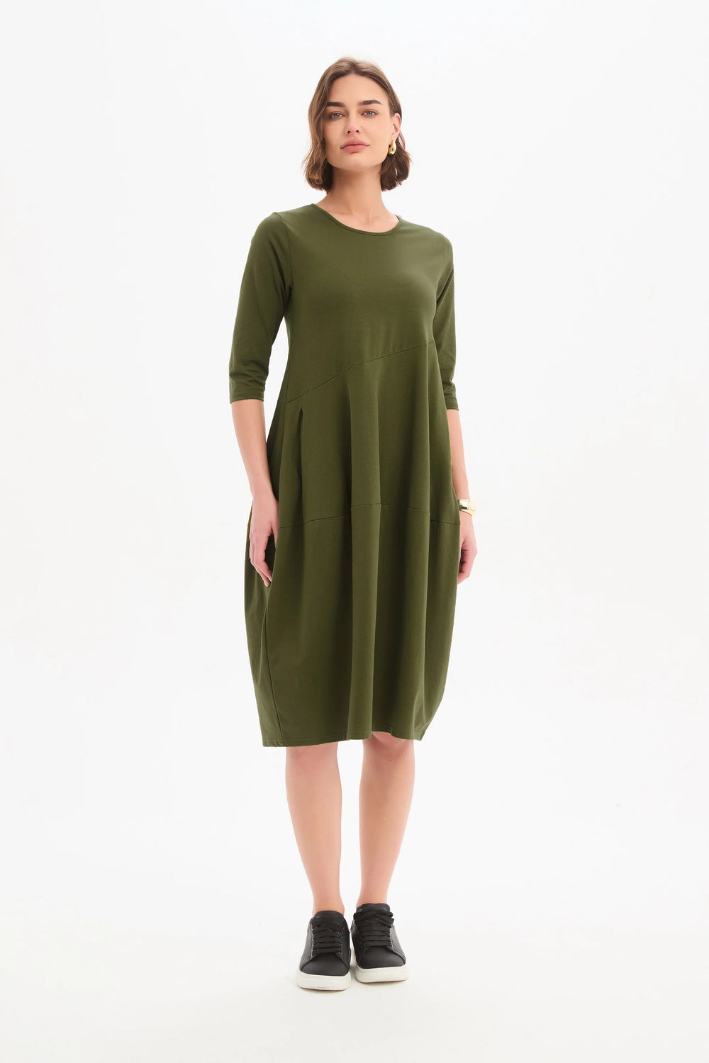Diagonal Seam Winter Dress - Khaki