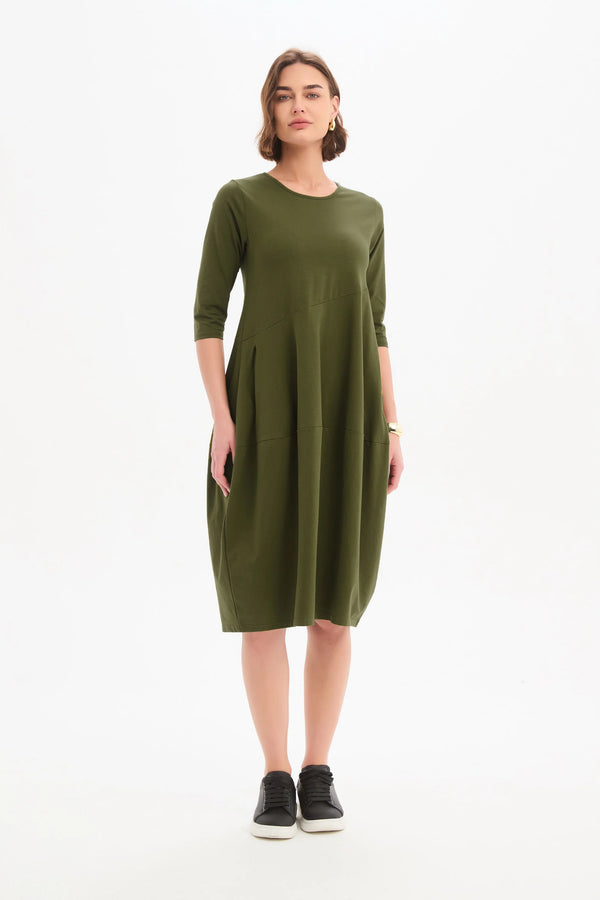 Diagonal Seam Winter Dress - Khaki