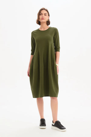 Diagonal Seam Winter Dress - Khaki
