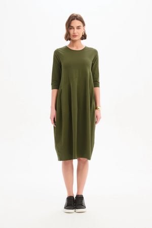Diagonal Seam Winter Dress - Khaki