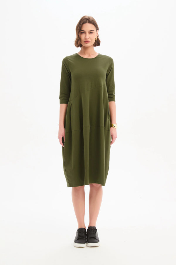 Diagonal Seam Winter Dress - Khaki