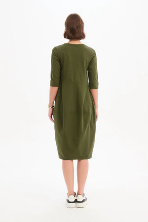 Diagonal Seam Winter Dress - Khaki