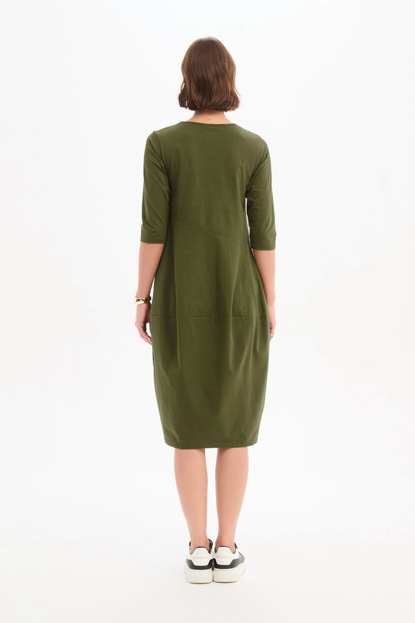Diagonal Seam Winter Dress - Khaki