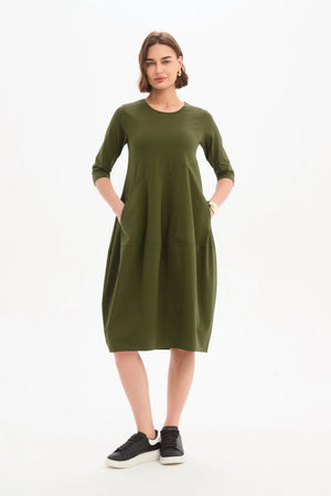 Diagonal Seam Winter Dress - Khaki