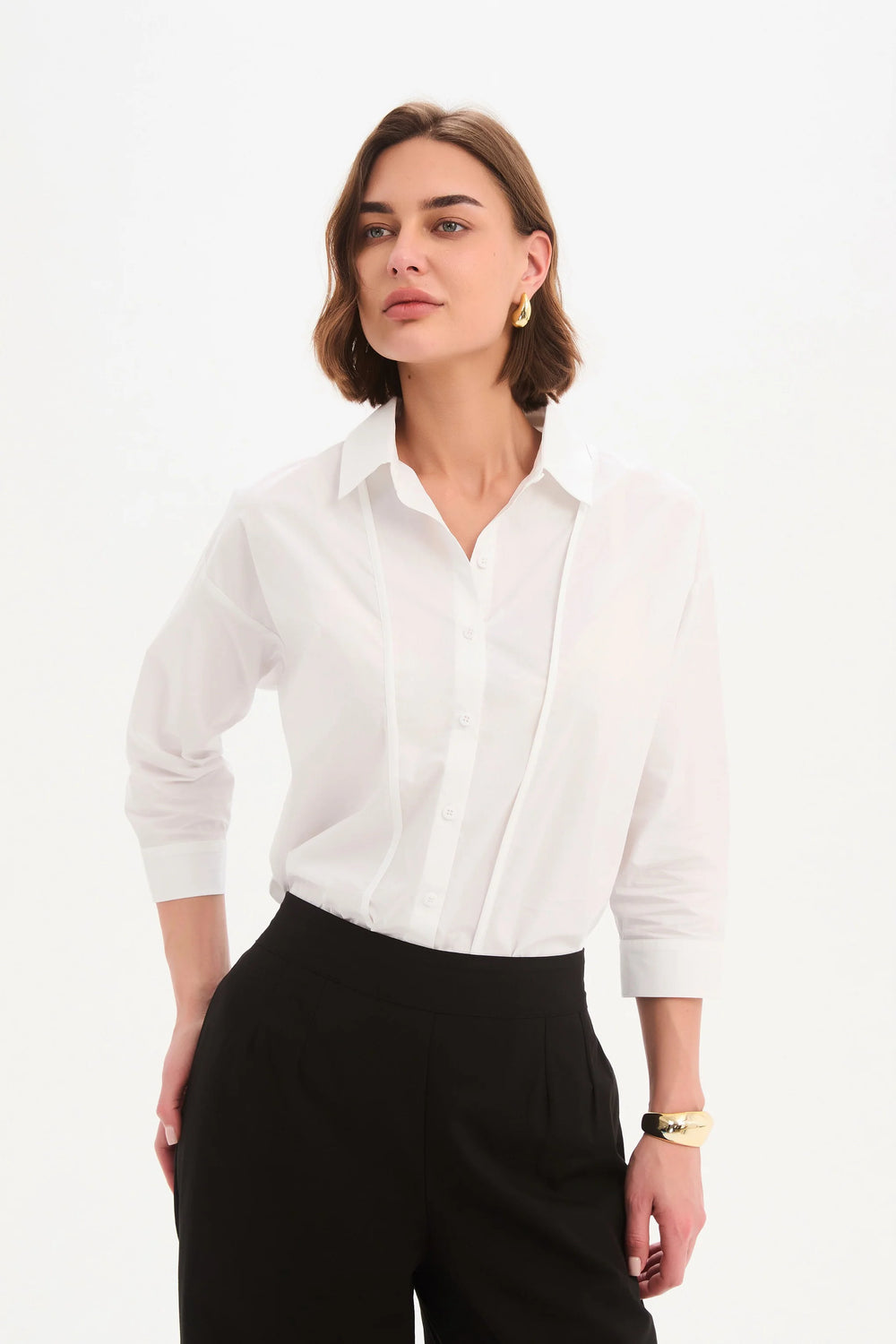 Panel Front Bind Shirt - White