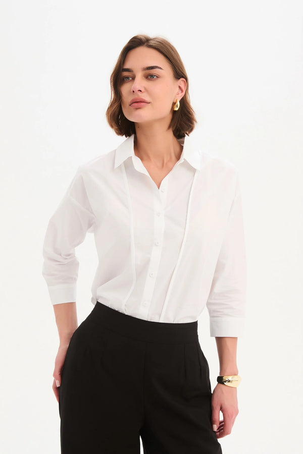 Panel Front Bind Shirt - White