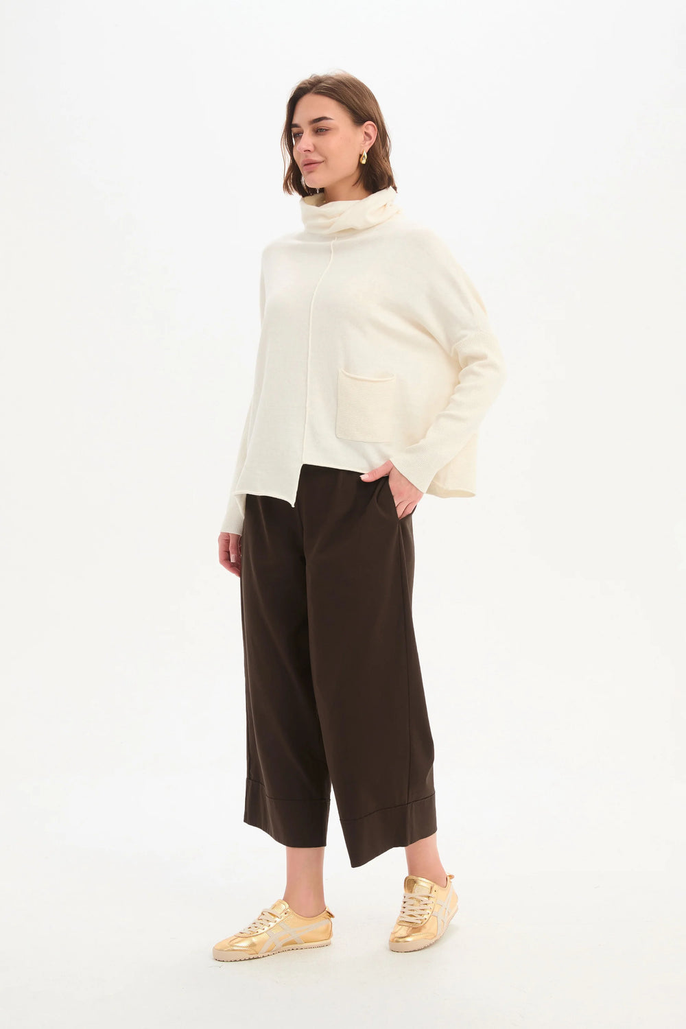 Roll Hem Pocket Knit - Cream
