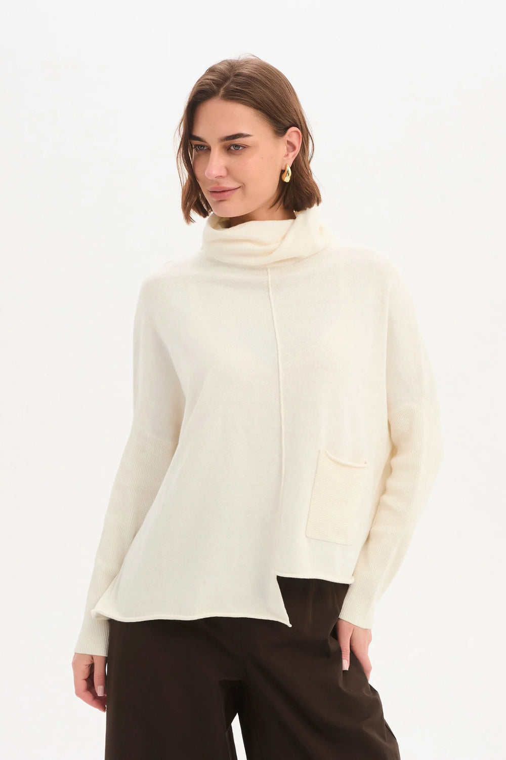 Roll Hem Pocket Knit - Cream