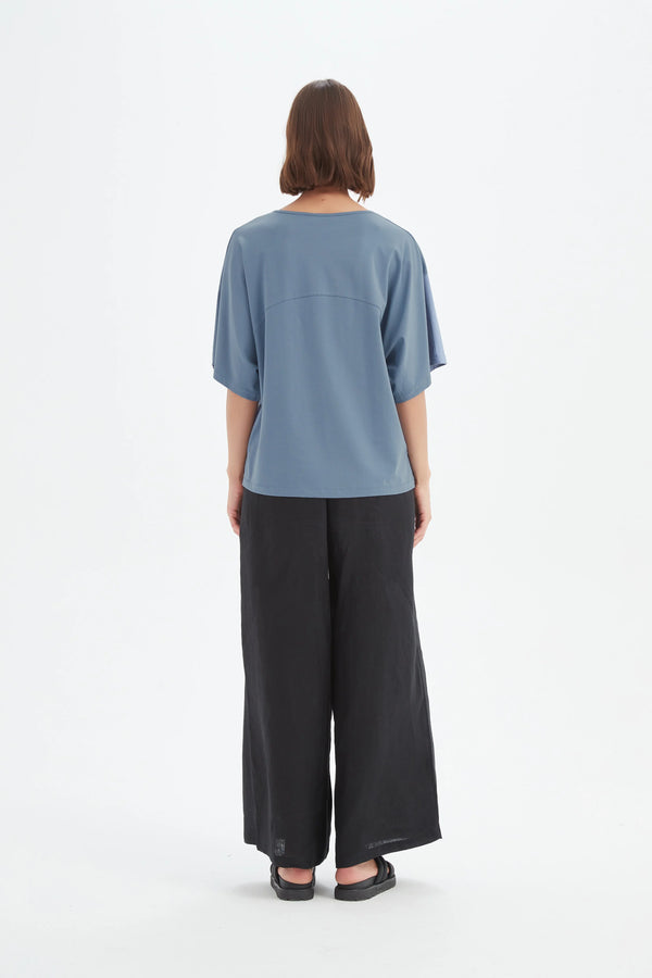 Wide Sleeve Yoke Tee - Steel Blue