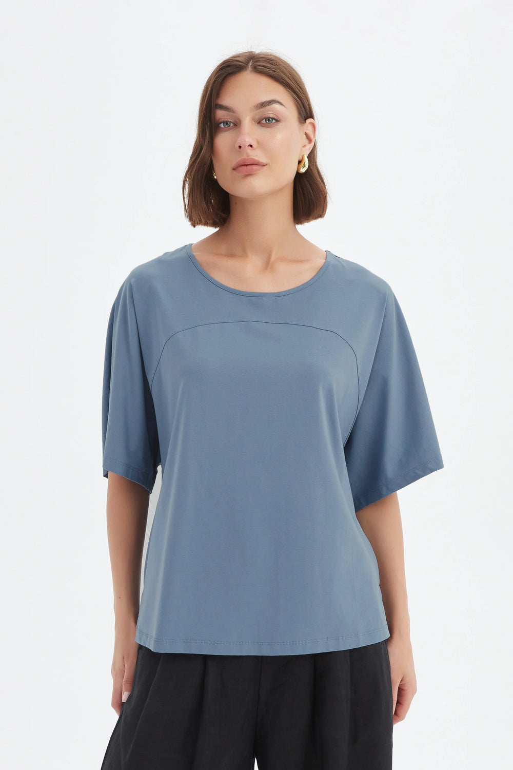 Wide Sleeve Yoke Tee - Steel Blue