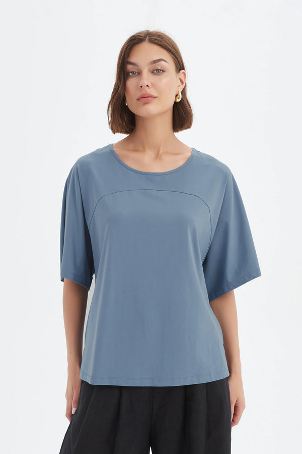 Wide Sleeve Yoke Tee - Steel Blue