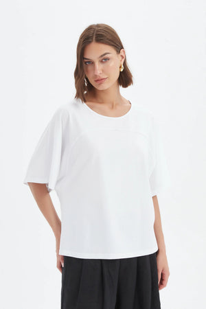 Wide Sleeve Yoke Tee - White