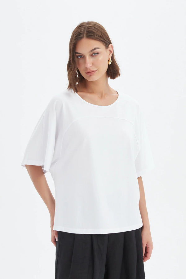 Wide Sleeve Yoke Tee - White