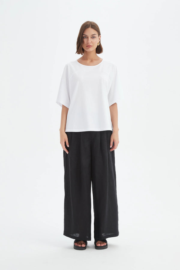 Wide Sleeve Yoke Tee - White