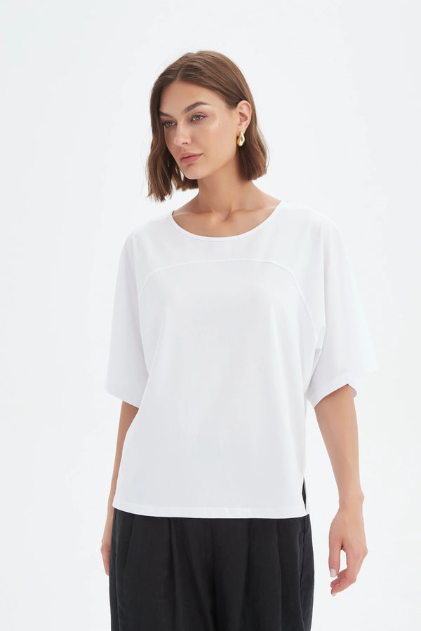 Wide Sleeve Yoke Tee - White