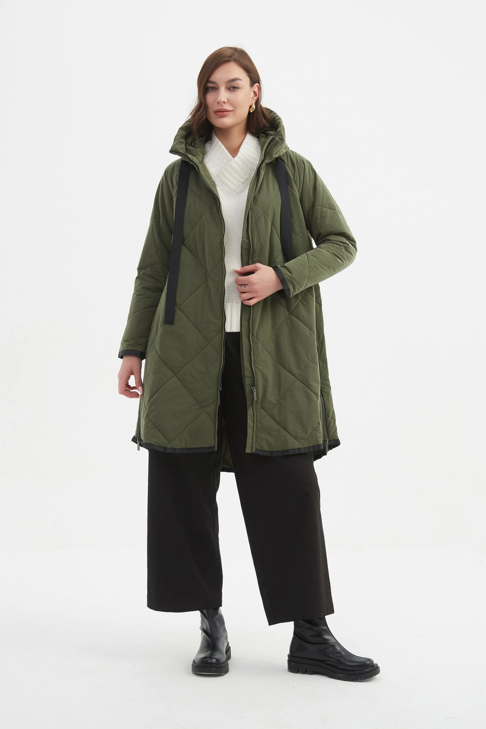 Zip Hem Winter Coat - Dark Olive