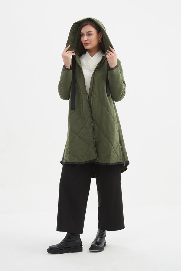 Zip Hem Winter Coat - Dark Olive