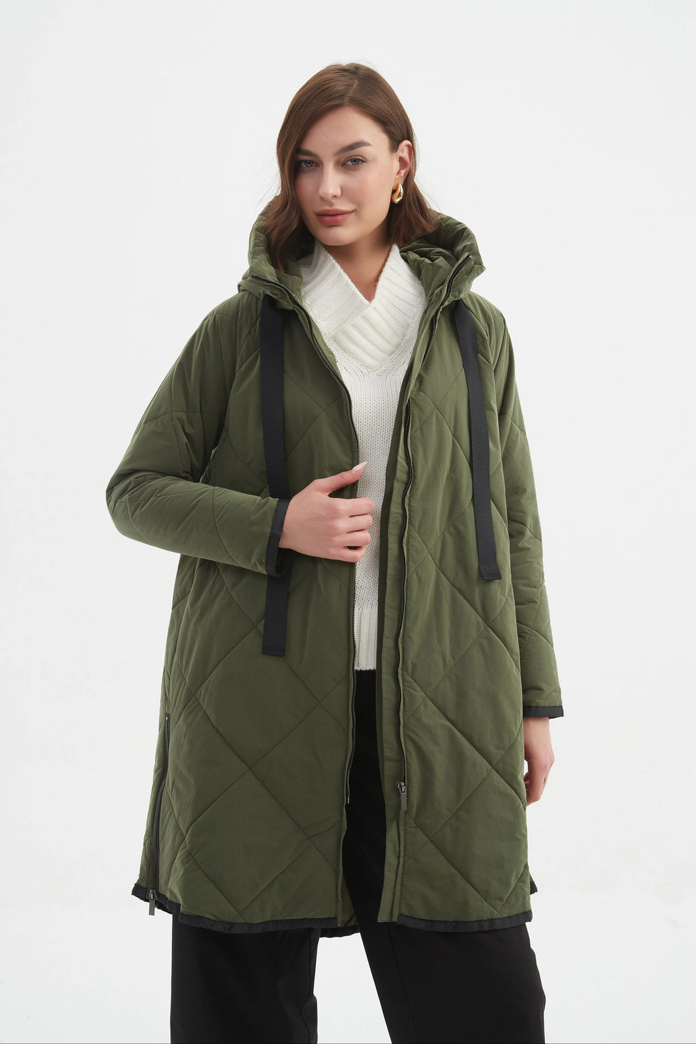Zip Hem Winter Coat - Dark Olive