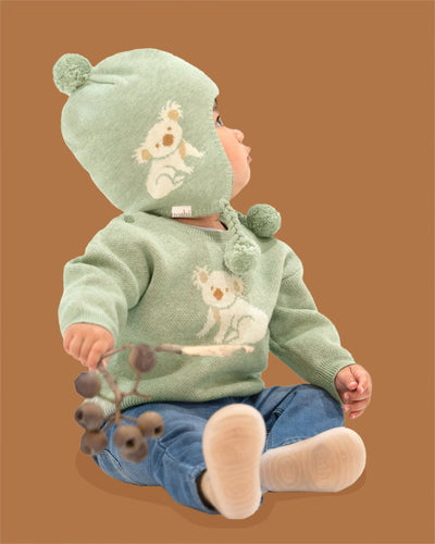toddler wearing Organic Earmuff Storytime - Koala