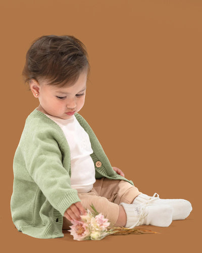 toddler wearing Organic Cardigan Remy - Matcha