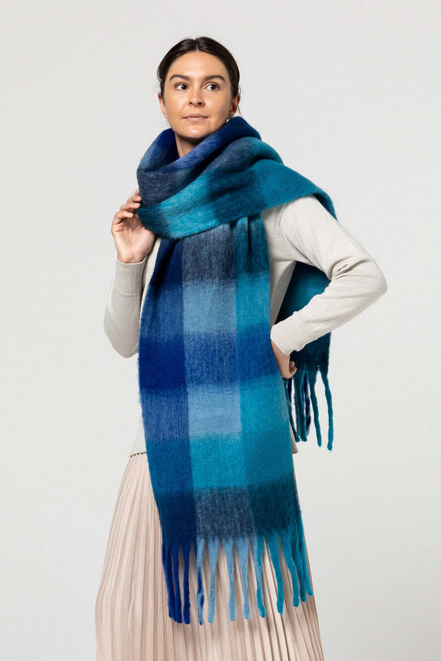 Alps Scarf - Arctic/Cobalt Blue Check