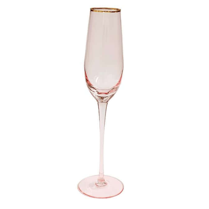 Pink Gold Trim Champagne Flute - Set of Four