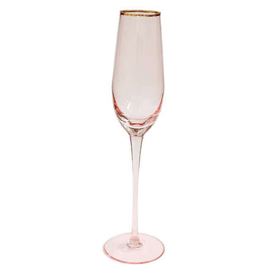 Pink Gold Trim Champagne Flute - Set of Four
