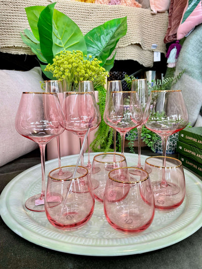 Pink Gold Trim Champagne Flute - Set of Four