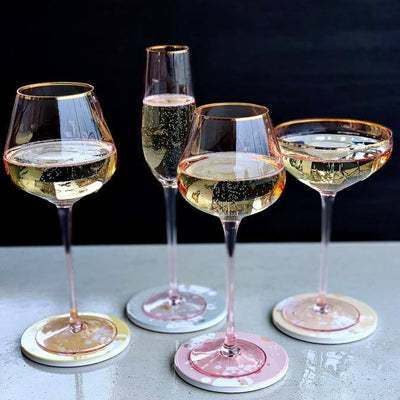 Pink Gold Trim Champagne Flute - Set of Four