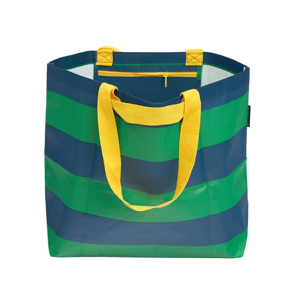 Medium Tote - Green Navy Stripe